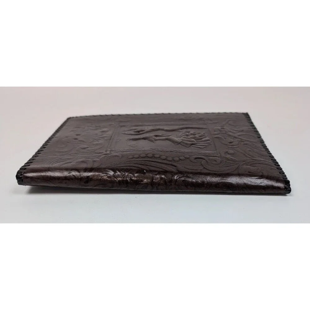 Vintage Tooled Leather Bifold Address Notebook Western Cowboy Embossed Cover